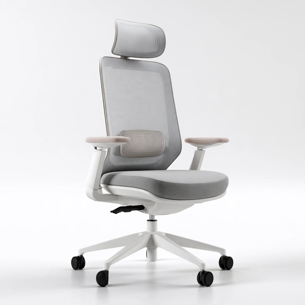 Ergonomiczny fotel biurowy, o nowoczesnej formie, kolor: szary i biały