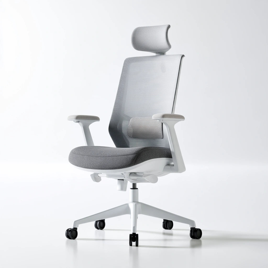 Ergonomiczny fotel biurowy, o nowoczesnej formie, kolor: szary i biały